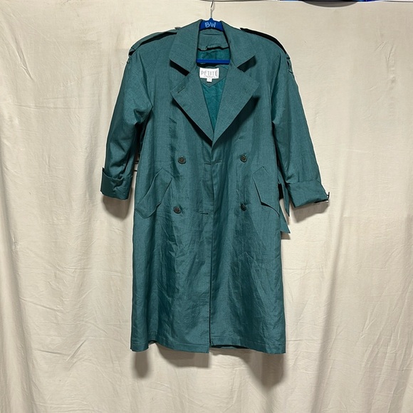 Petite Sophisticate Women's Green‎ Trench Coat pockets removeable lining Size 0 - Picture 1 of 9